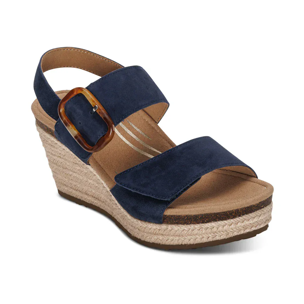 Aetrex Women's Ashley Wedge Heels- Navy