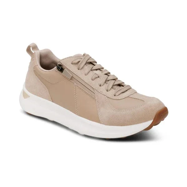 Aetrex Women's Elise Leather Zip Sneakers- Tan