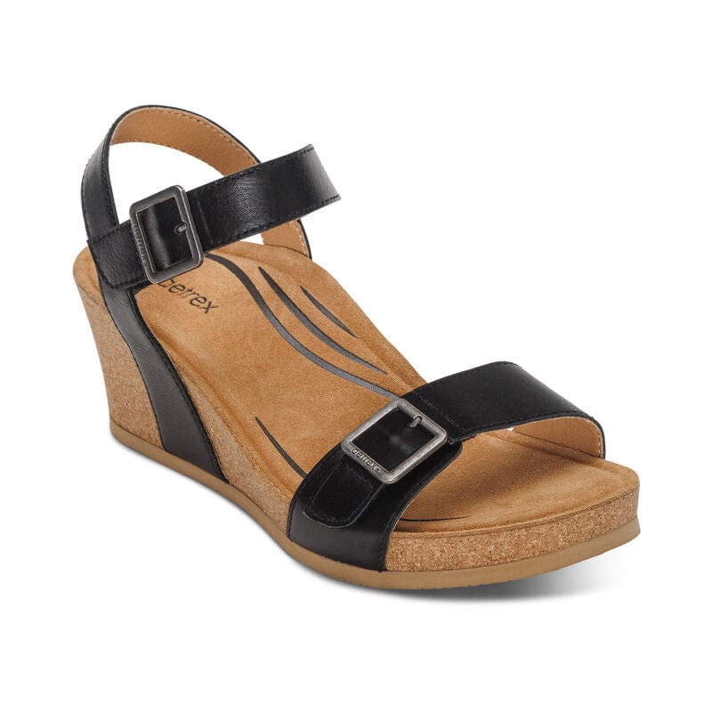 Aetrex Women's Lexa Wedge Sandals  - Black