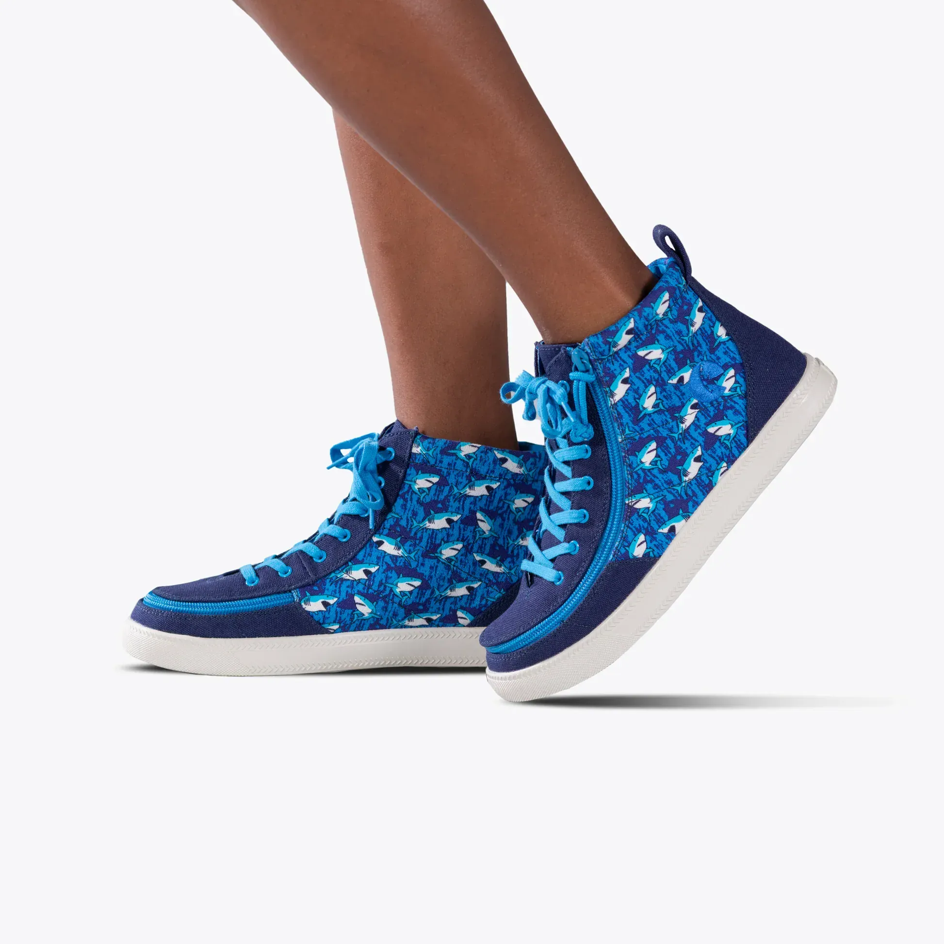 Billy Footwear Kid's Boys High Top Sneakers- Blue Sharks - Image 7