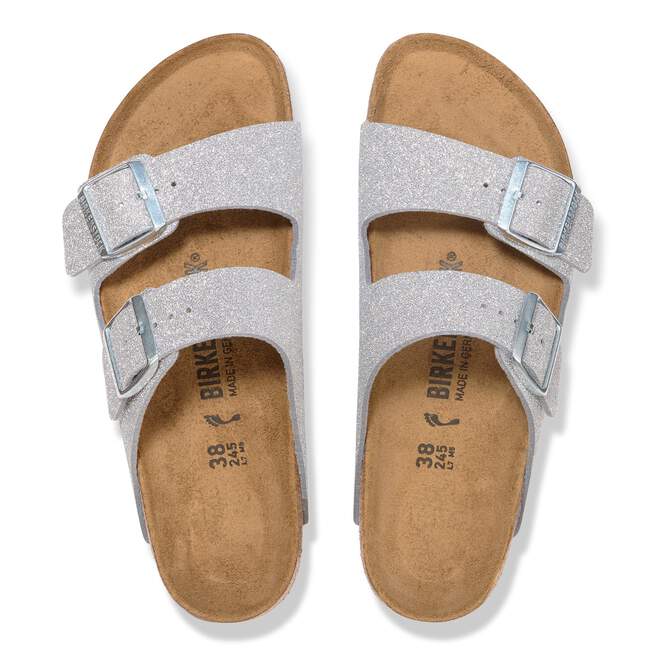 Birkenstock Arizona Sandals- Shiny Glitter Silver Synthetic - Image 4
