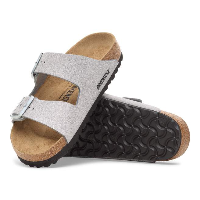 Birkenstock Arizona Sandals- Shiny Glitter Silver Synthetic - Image 5