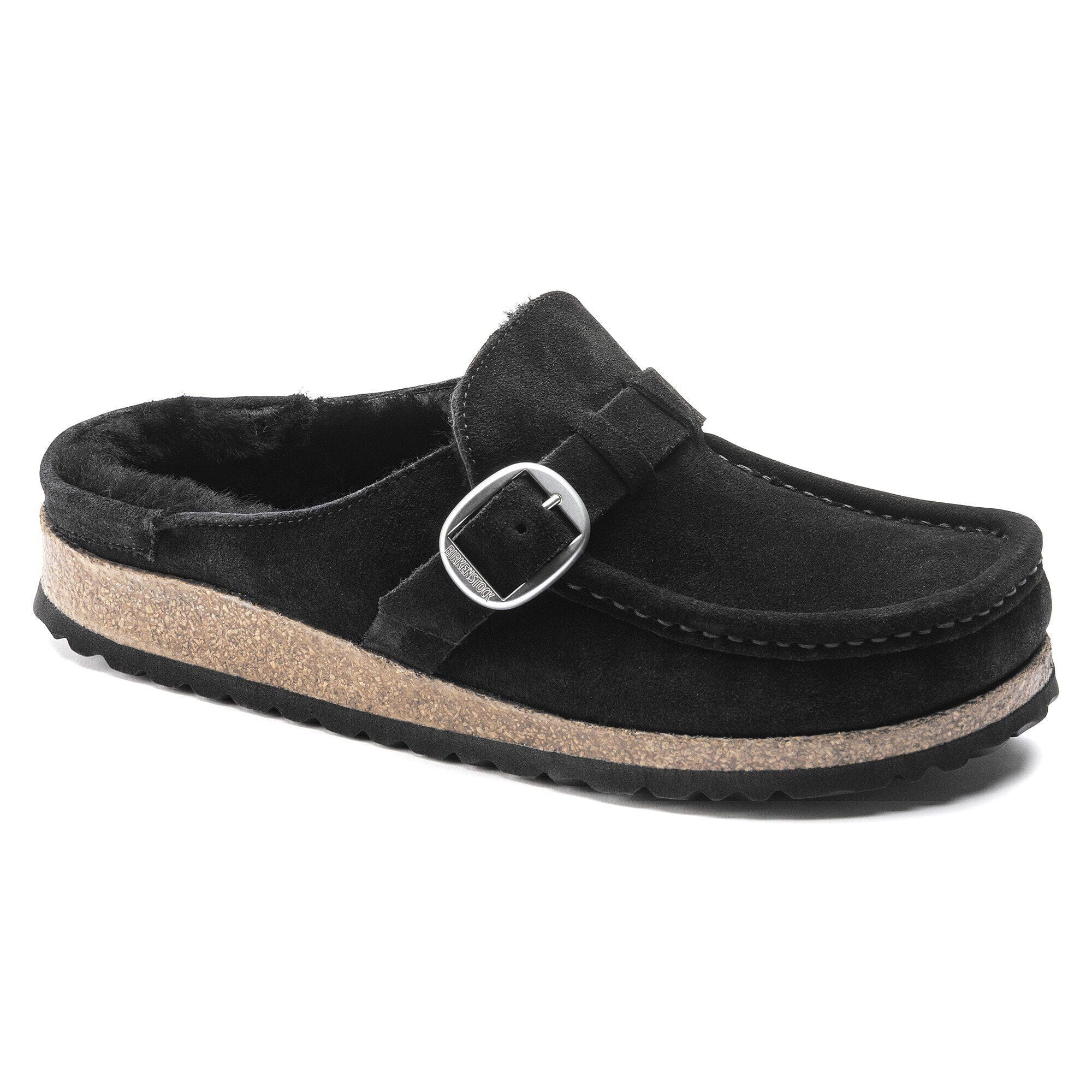 Birkenstock Buckley Shearling Suede Clogs- Black