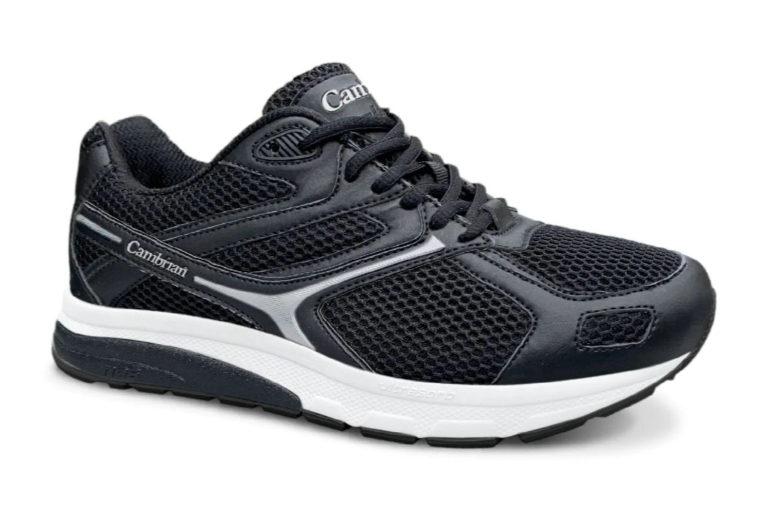 Cambrian Men's Ultra Mesh Walking Shoes- Black/ White