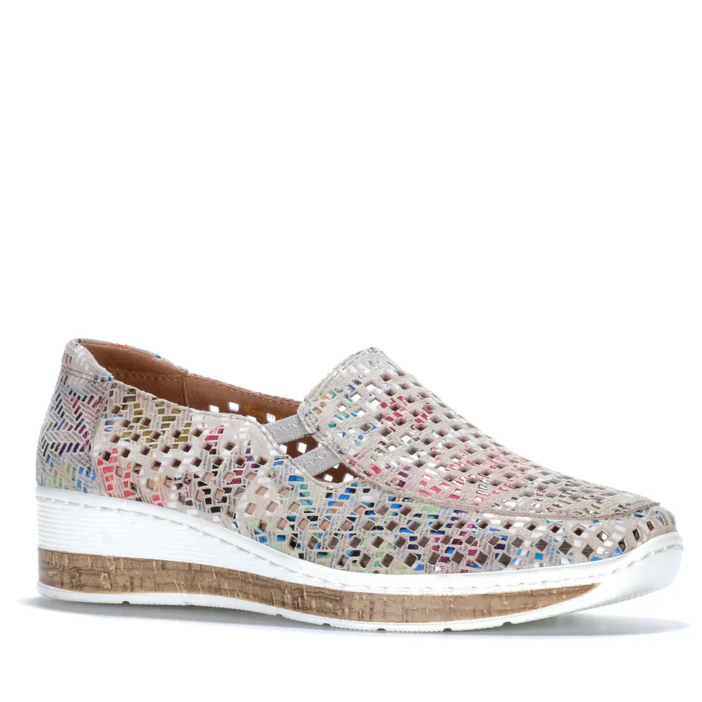 Cassini Women's Monkey Slip On Loafers- Cream/ Zigzag