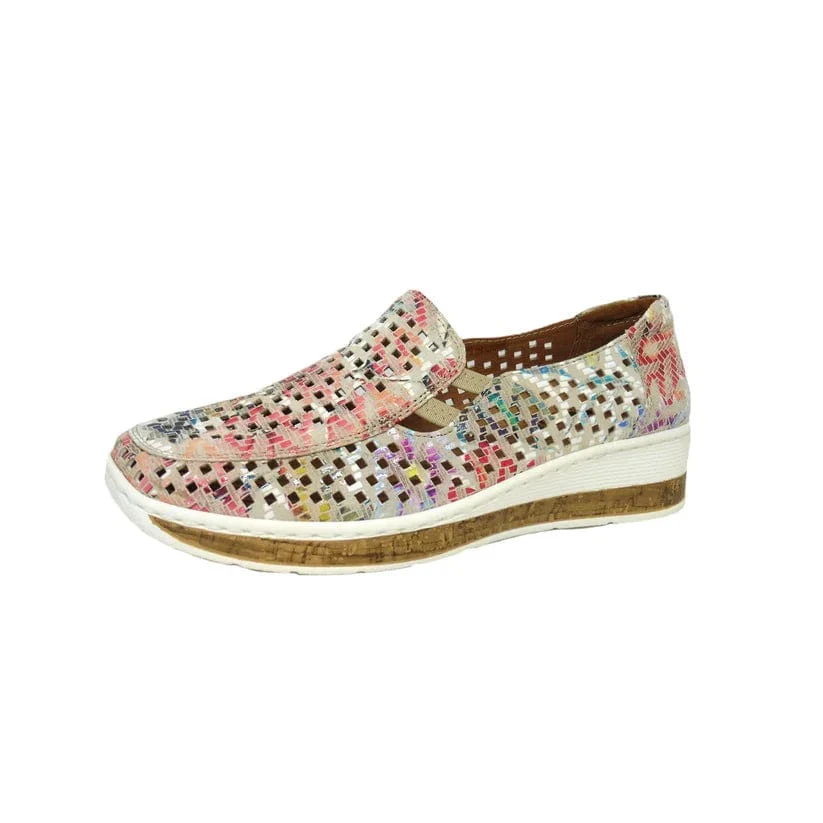 Cassini Women's Monkey Slip On Loafers- Cream/ Zigzag - Image 2