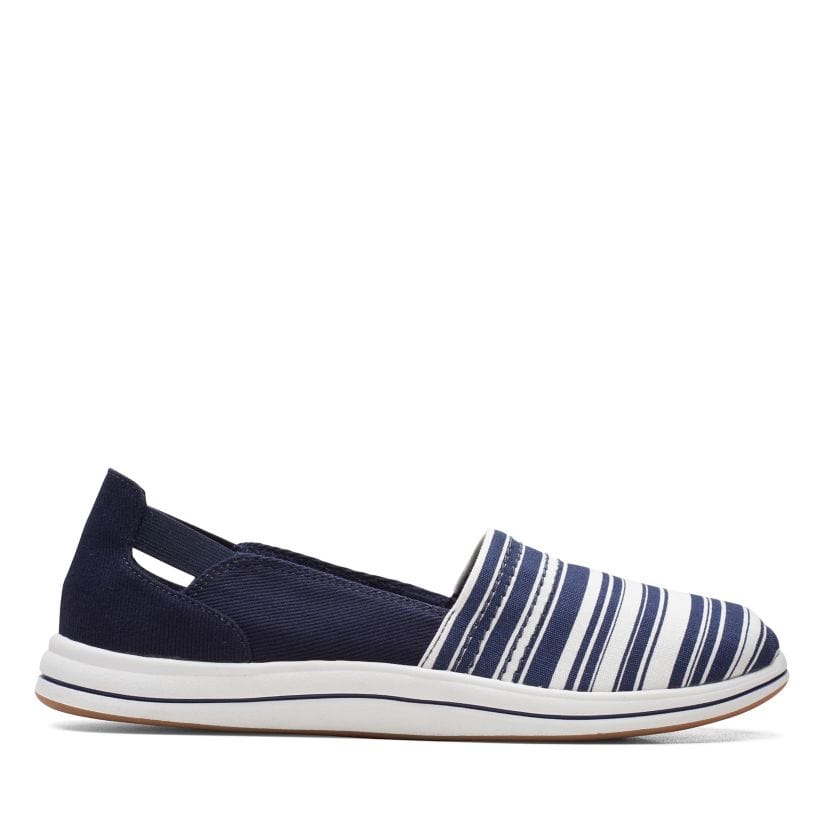 Clarks Women's Breeze Step Slip Ons- Navy/ White