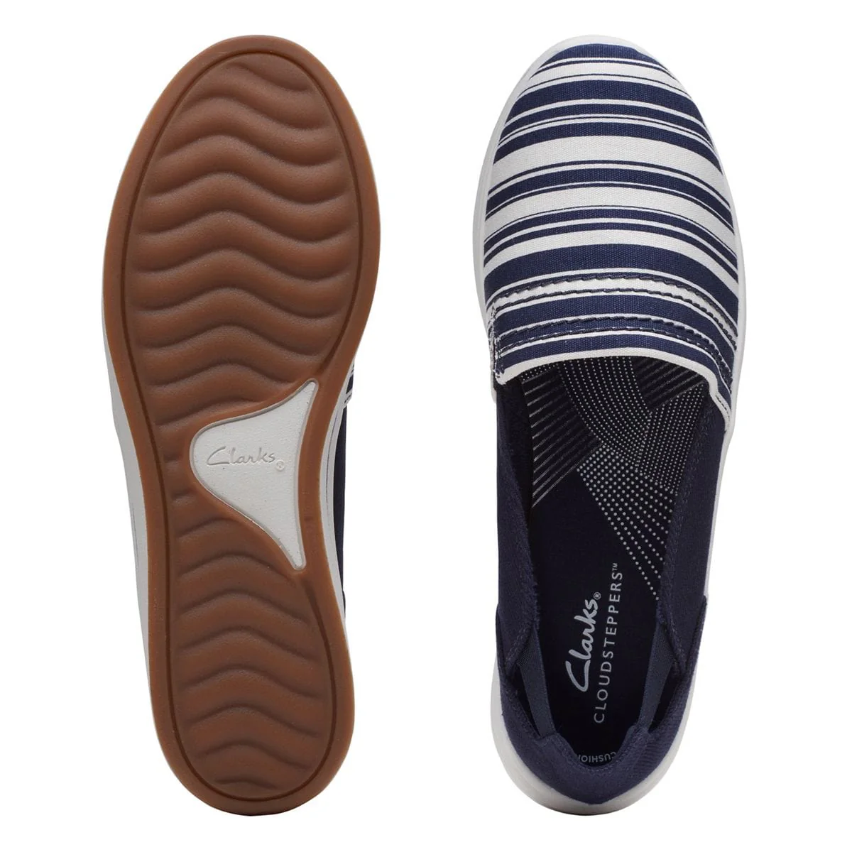 Clarks Women's Breeze Step Slip Ons- Navy/ White - Image 8