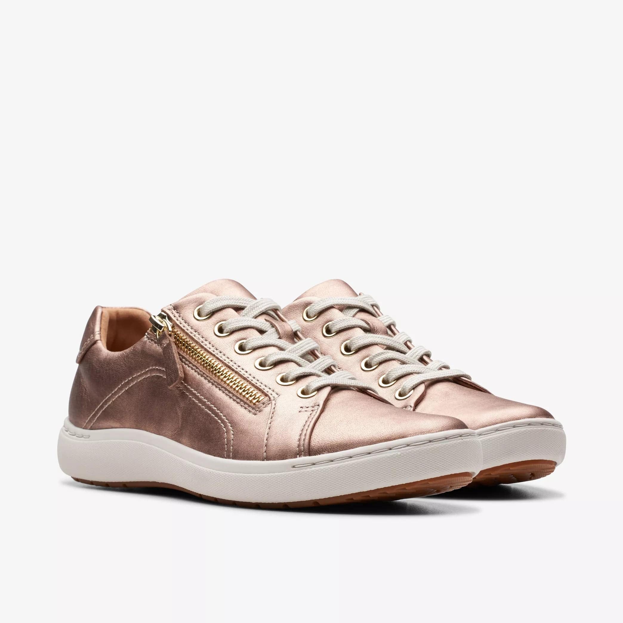Clarks Women's Nalle Lace Sneakers-Rose Gold Leather - Image 4
