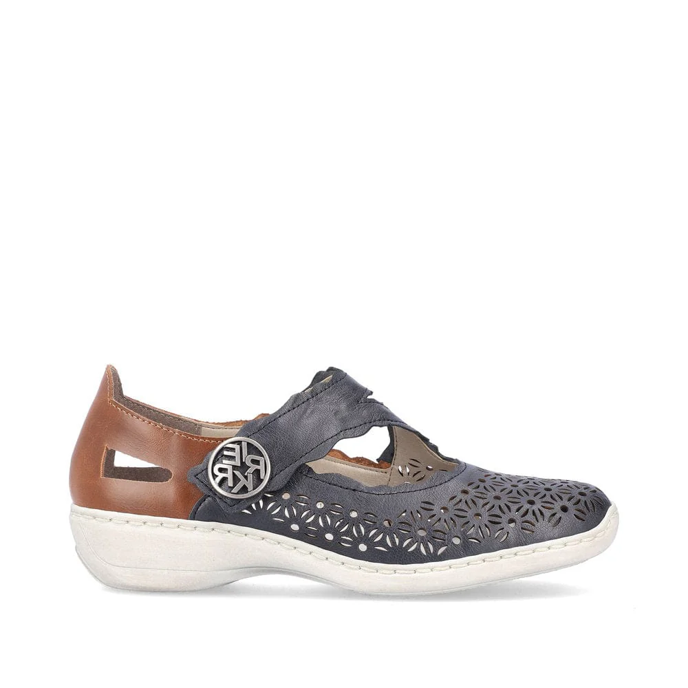Rieker Women's 413G4-14 Perforated Mary Janes- Blue