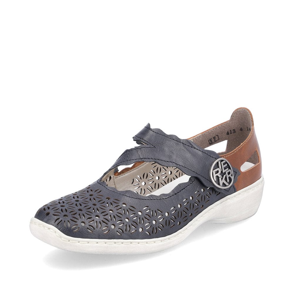 Rieker Women's 413G4-14 Perforated Mary Janes- Blue - Image 2