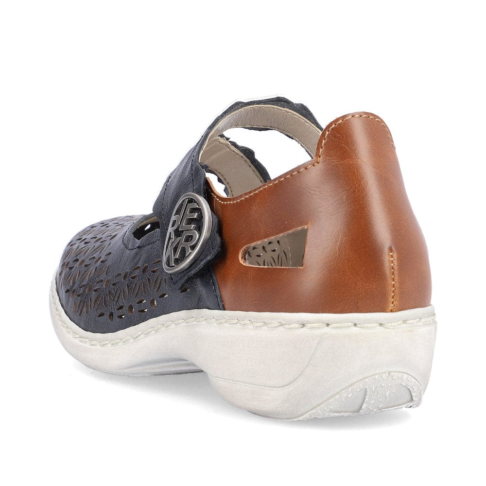 Rieker Women's 413G4-14 Perforated Mary Janes- Blue - Image 3