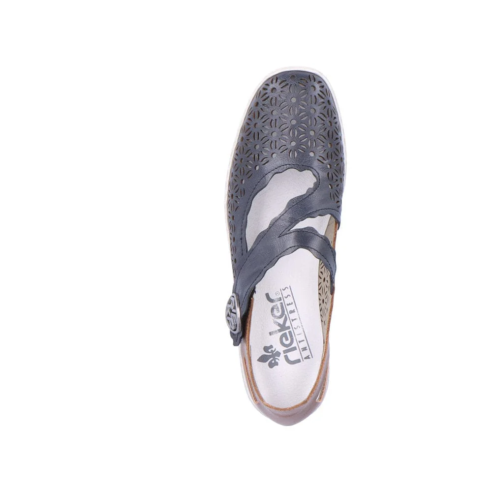 Rieker Women's 413G4-14 Perforated Mary Janes- Blue - Image 5