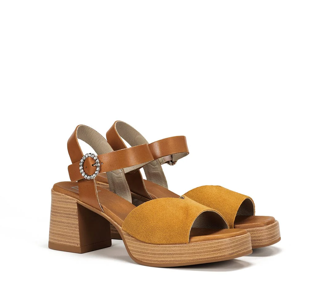 Dorking Women's Cati Diamond Platform Heels- Mostaza/ Cuero - Image 2