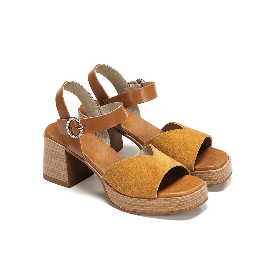 Dorking Women's Cati Diamond Platform Heels- Mostaza/ Cuero - Image 4