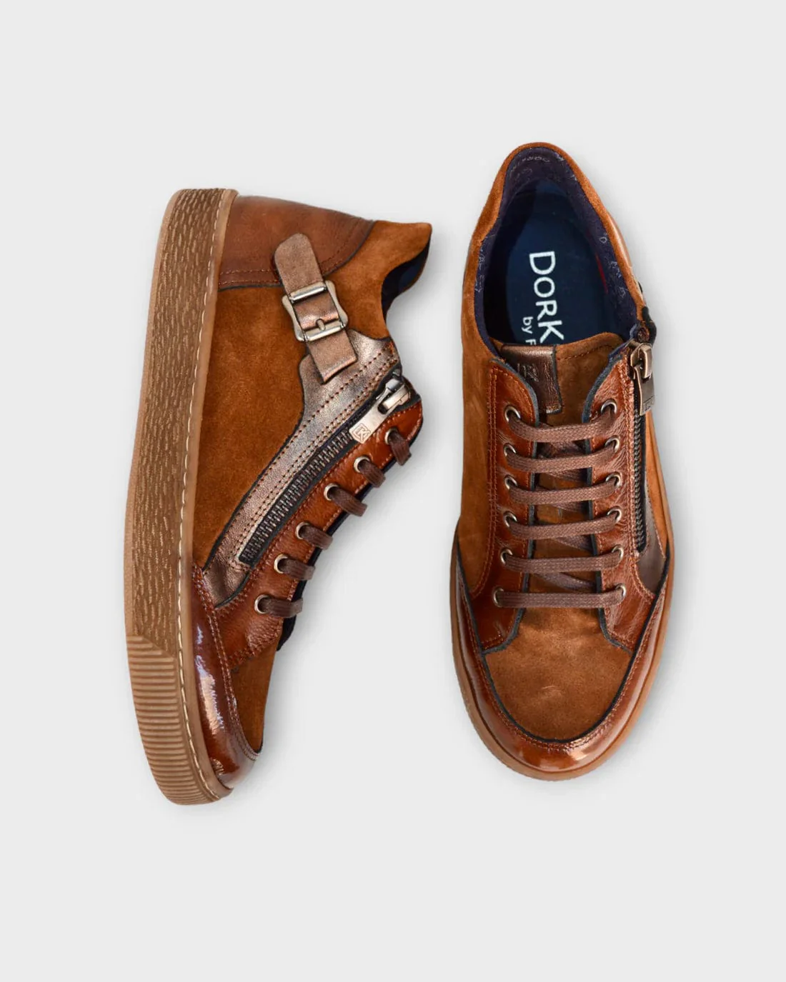 Dorking Women's Deli Lace & Zip Sneakers- Cuero/ Bronce - Image 6