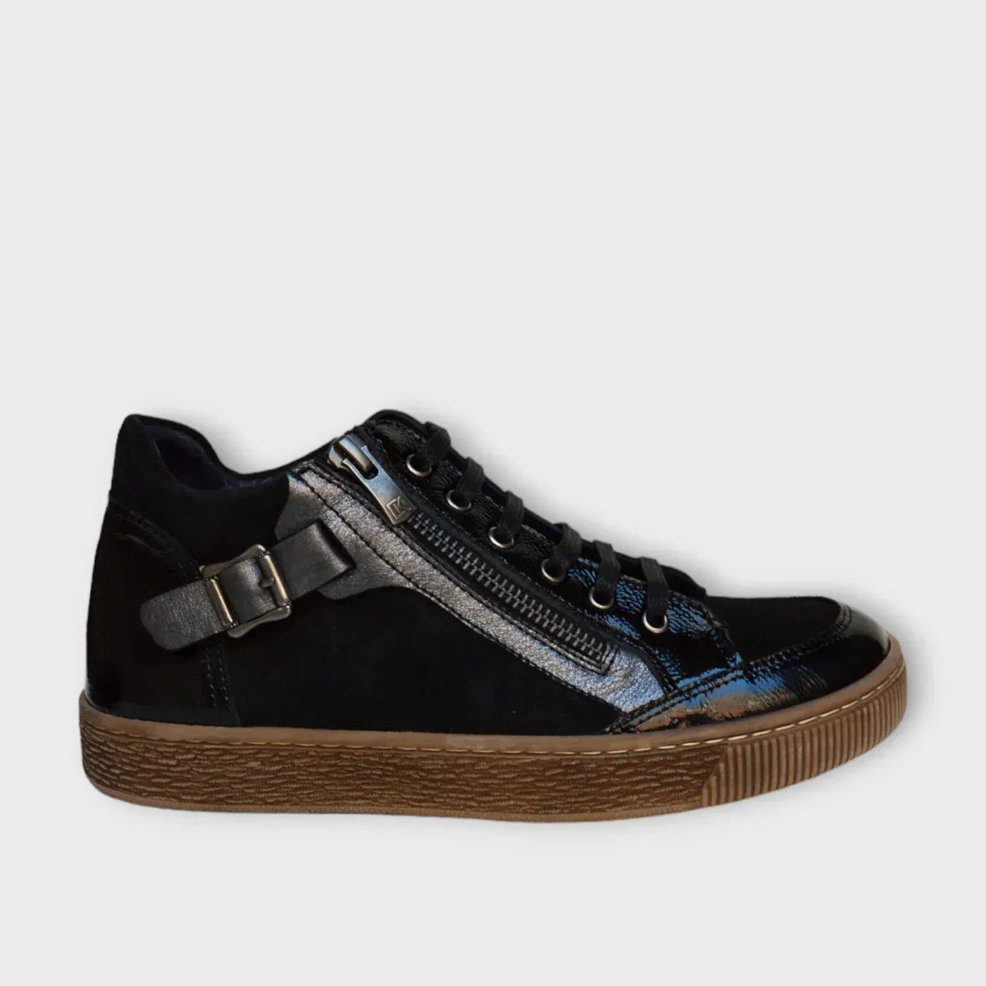 Dorking Women's Deli Lace & Zip Sneakers- Negro/ Plomo