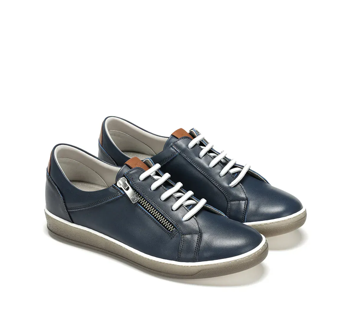 Dorking Women's Karen Lace & Zip Sneakers-Oceano/ Cognac - Image 3