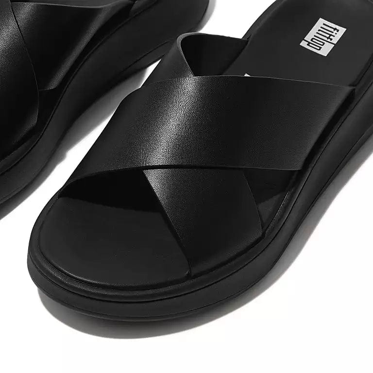 FitFlop Women's F-Mode Leather Flatform Cross Slides- Black - Image 3