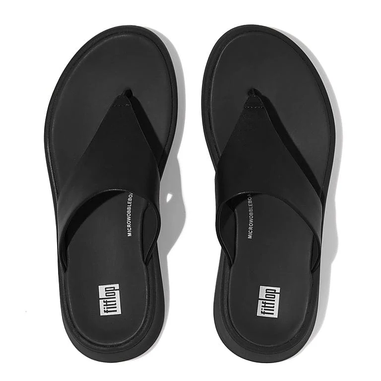 FitFlop Women's F-Mode Leather Luxe Flatform Flip Flops- All Black - Image 3