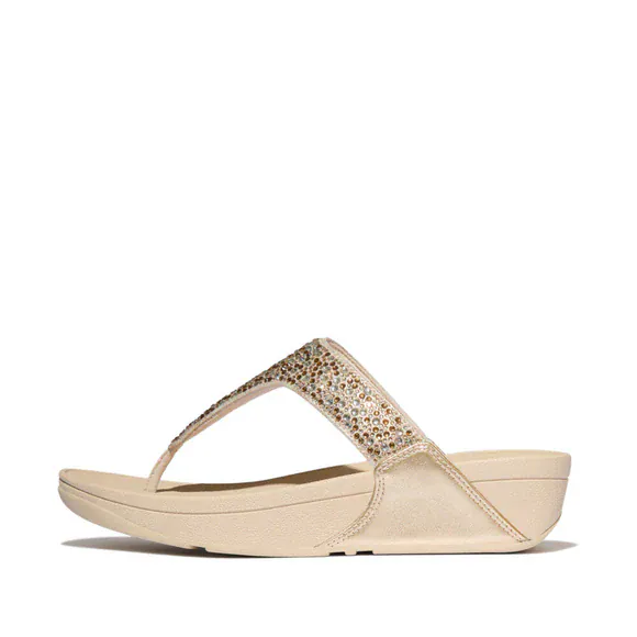 FitFlop Women's Lulu Crystal Mix Metallic Flip Flops- Platino