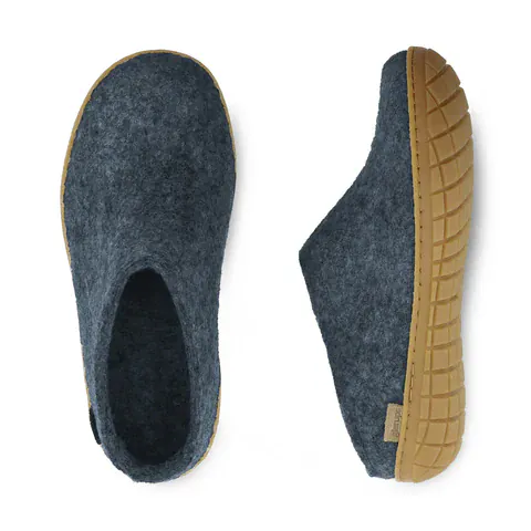 Glerups Rubber Sole Open Heel Slippers- Denim - Image 3