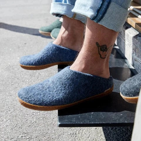 Glerups Rubber Sole Open Heel Slippers- Denim - Image 6