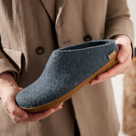 Glerups Rubber Sole Open Heel Slippers- Denim - Image 7