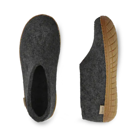 Glerups Rubber Sole Shoe Slippers- Charcoal - Image 3
