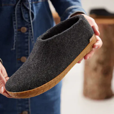 Glerups Rubber Sole Shoe Slippers- Charcoal - Image 5