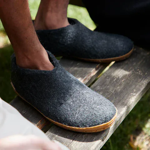 Glerups Rubber Sole Shoe Slippers- Charcoal - Image 7