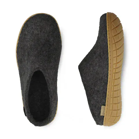 Glerups Rubber Sole Open Heel Slippers- Charcoal - Image 3