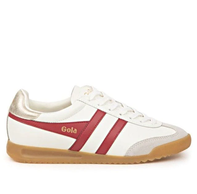 Gola Women's Torpedo Leather Lifestyle Sneakers- Off White/ Deep Red/ Gold