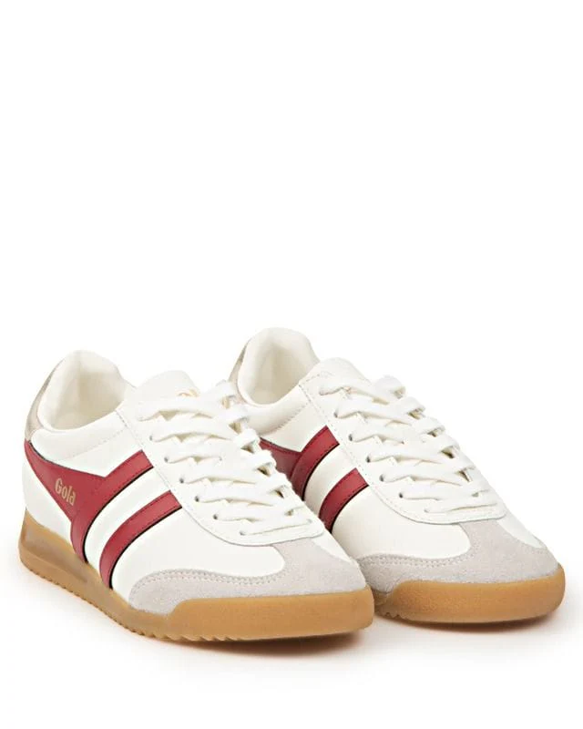 Gola Women's Torpedo Leather Lifestyle Sneakers- Off White/ Deep Red/ Gold - Image 2