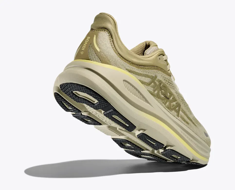 Hoka Men's Bondi 9 Running Shoes- Grassland/ Oyster Mushroom - Image 2