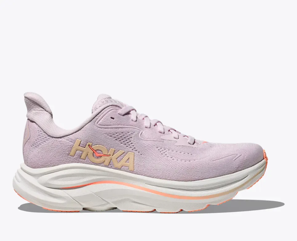Hoka Women's Clifton 10 Running Shoes- Lilac Cream/ Tangerine Glow