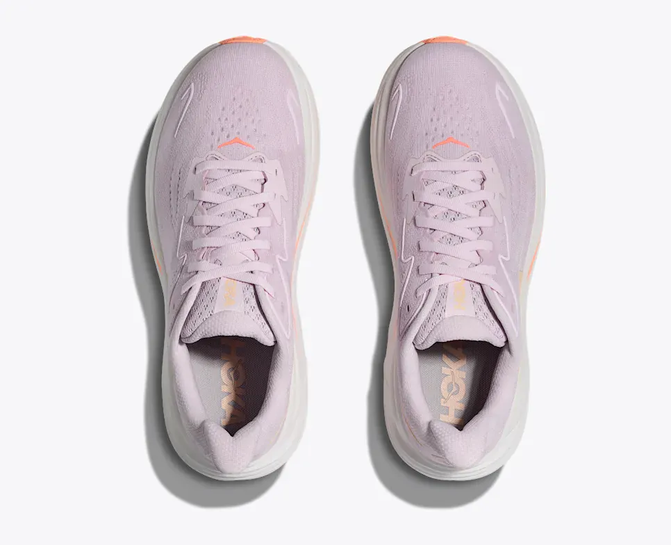 Hoka Women's Clifton 10 Running Shoes- Lilac Cream/ Tangerine Glow - Image 2