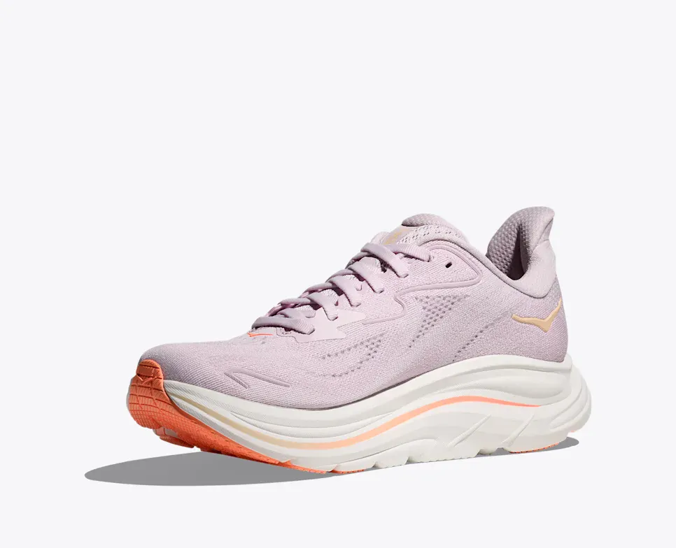Hoka Women's Clifton 10 Running Shoes- Lilac Cream/ Tangerine Glow - Image 3