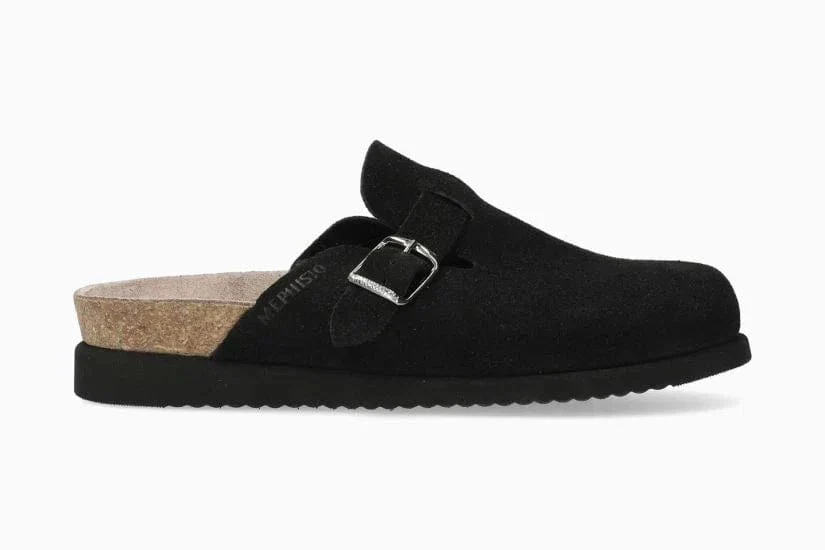 Mephisto Women's Halina Open Heeled Clogs- Black Suede
