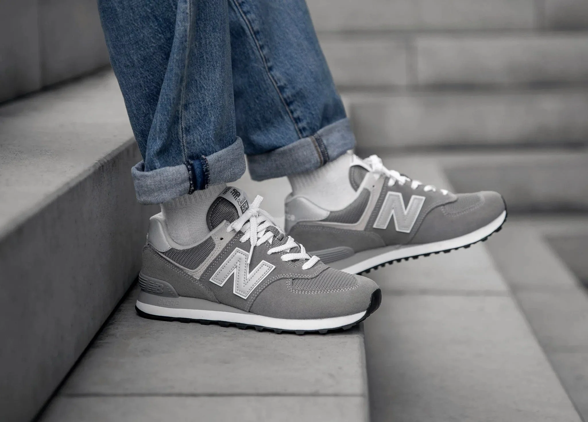 New Balance Men's 574 Classic Sneakers- Grey/White - Image 11
