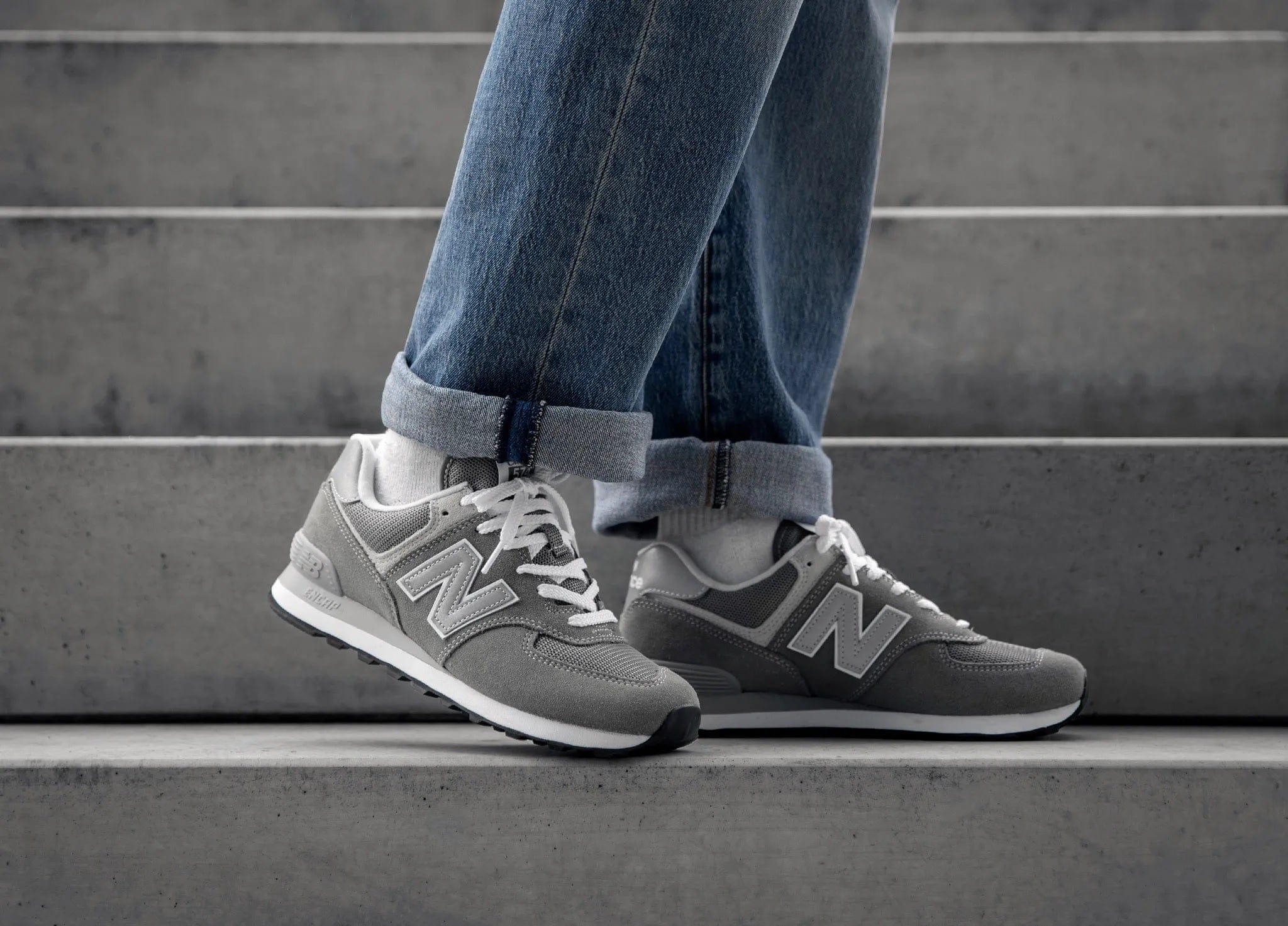 New Balance Men's 574 Classic Sneakers- Grey/White - Image 9