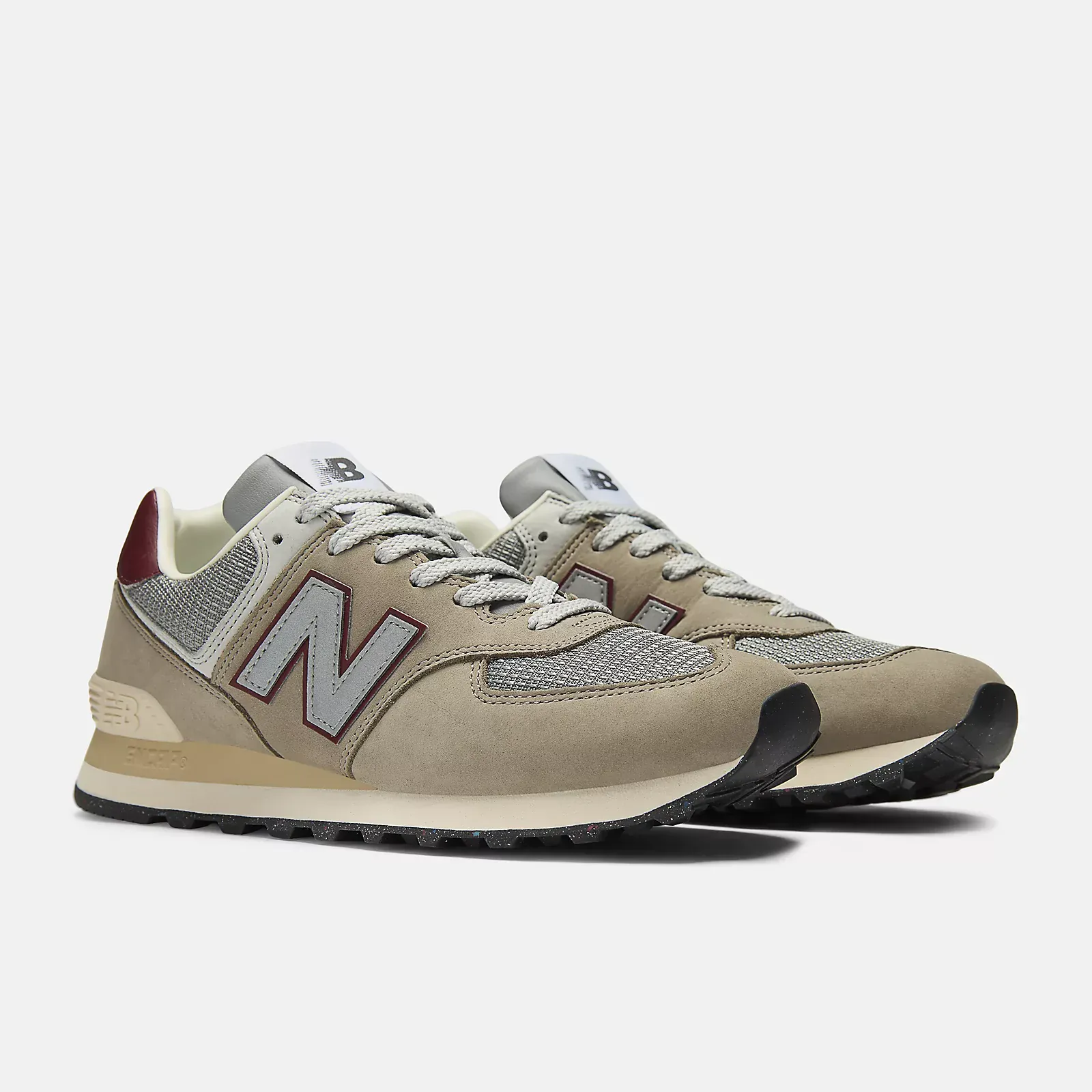 New Balance Unisex 574 Classic Sneakers- Stone Brown/ Red - Image 2