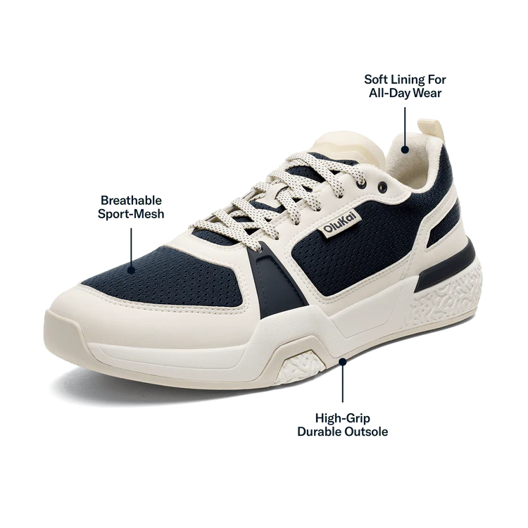 OluKai Men's ‘Anau Pickleball Shoes- Mood Indigo/Bright White - Image 3