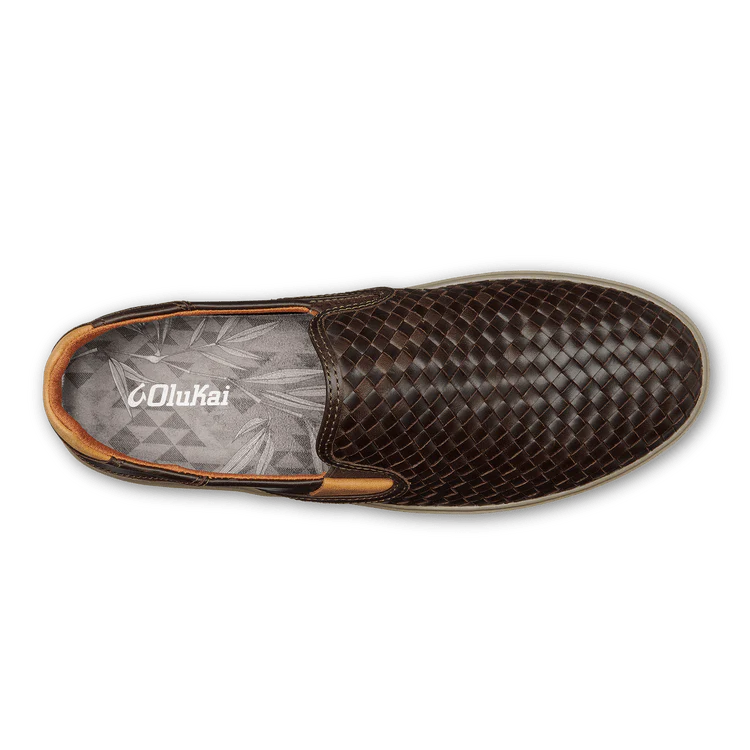 OluKai Men's Lae'ahi Lauhala Leather Slip Ons- Dark Wood - Image 4