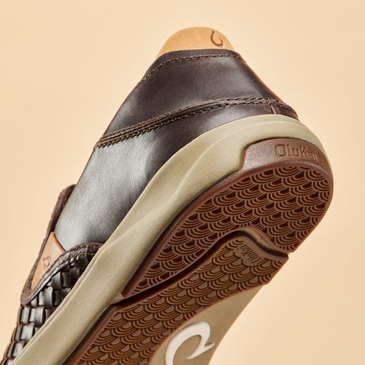 OluKai Men's Lae'ahi Lauhala Leather Slip Ons- Dark Wood - Image 6