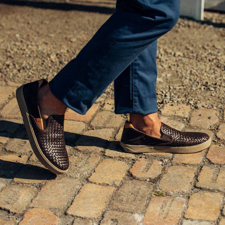 OluKai Men's Lae'ahi Lauhala Leather Slip Ons- Dark Java - Image 2
