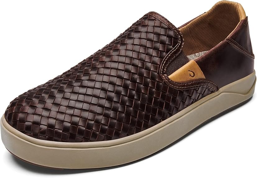 OluKai Men's Lae'ahi Lauhala Leather Slip Ons- Dark Java - Image 4