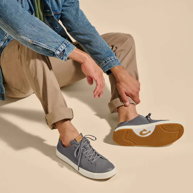 OluKai Men's Lae'ahi Li'Ili Leather Sneakers- Stone/Stone - Image 8