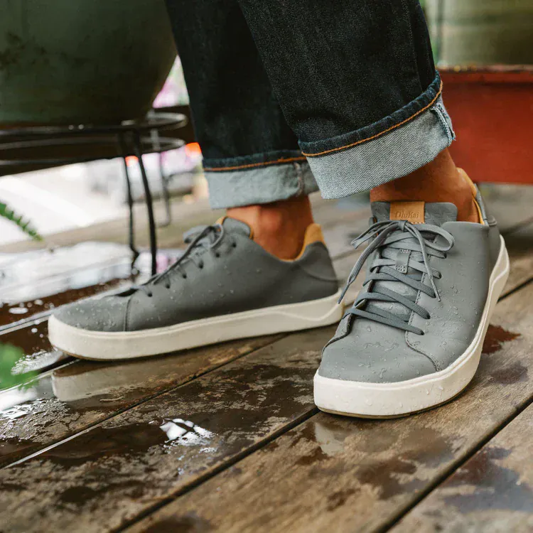 OluKai Men's Lae'ahi Li'Ili Leather Sneakers- Stone/Stone - Image 9