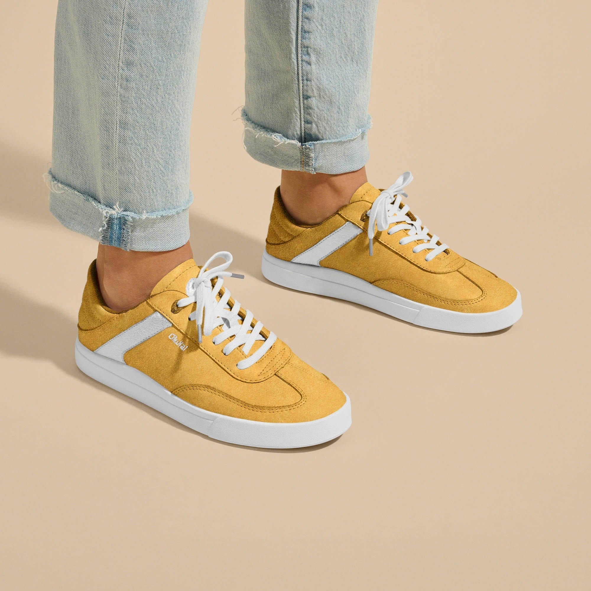 Olukai Women's Ha'upu Leather Sneakers- Mustard/Off White - Image 2